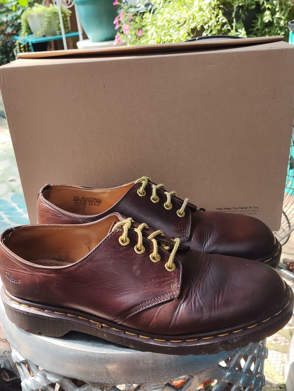 DR. MARTENS Brown Crazy Horse Leather OXFORDS, Men's 10, Air Cushion Soles